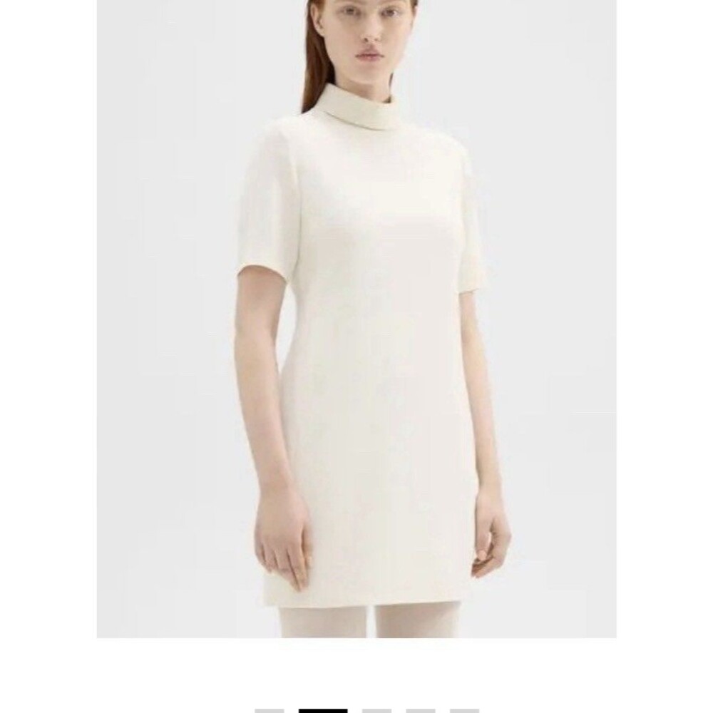 Theory Mini Roll Neck Dress, Shift in Admiral Crepe Color Rice, Size 0